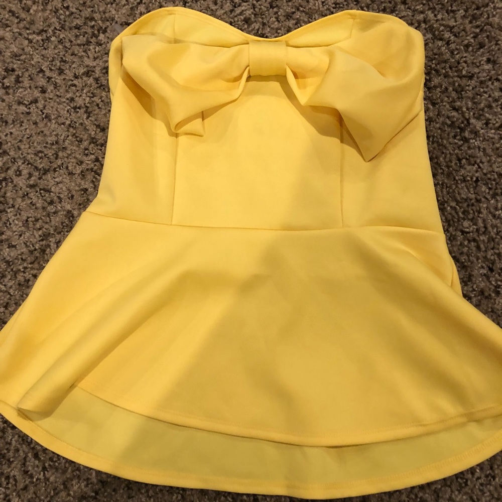 Yellow bow strapless top